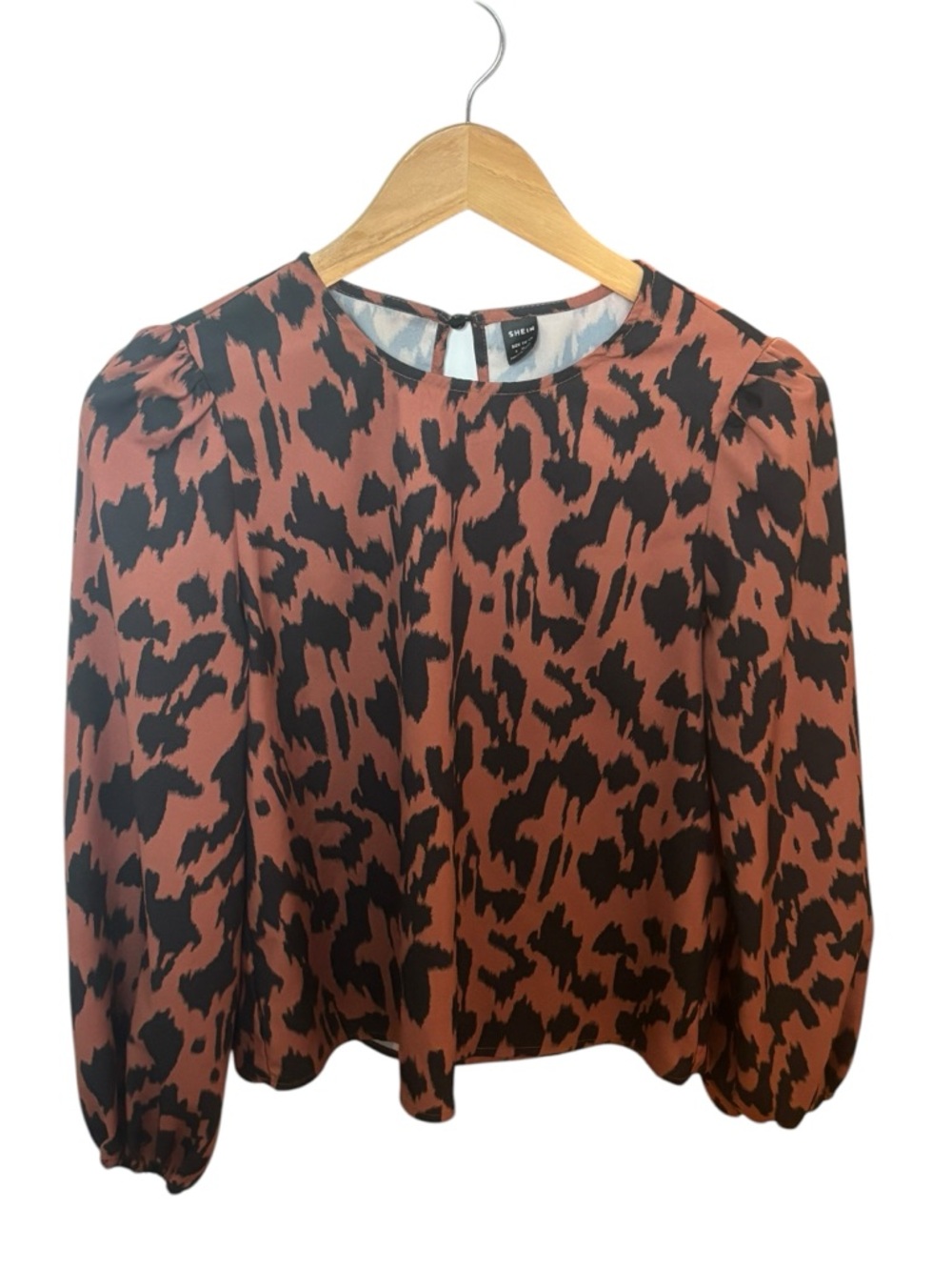 SHEIN Rust and Black Leopard-Print Long Sleeve Blouse